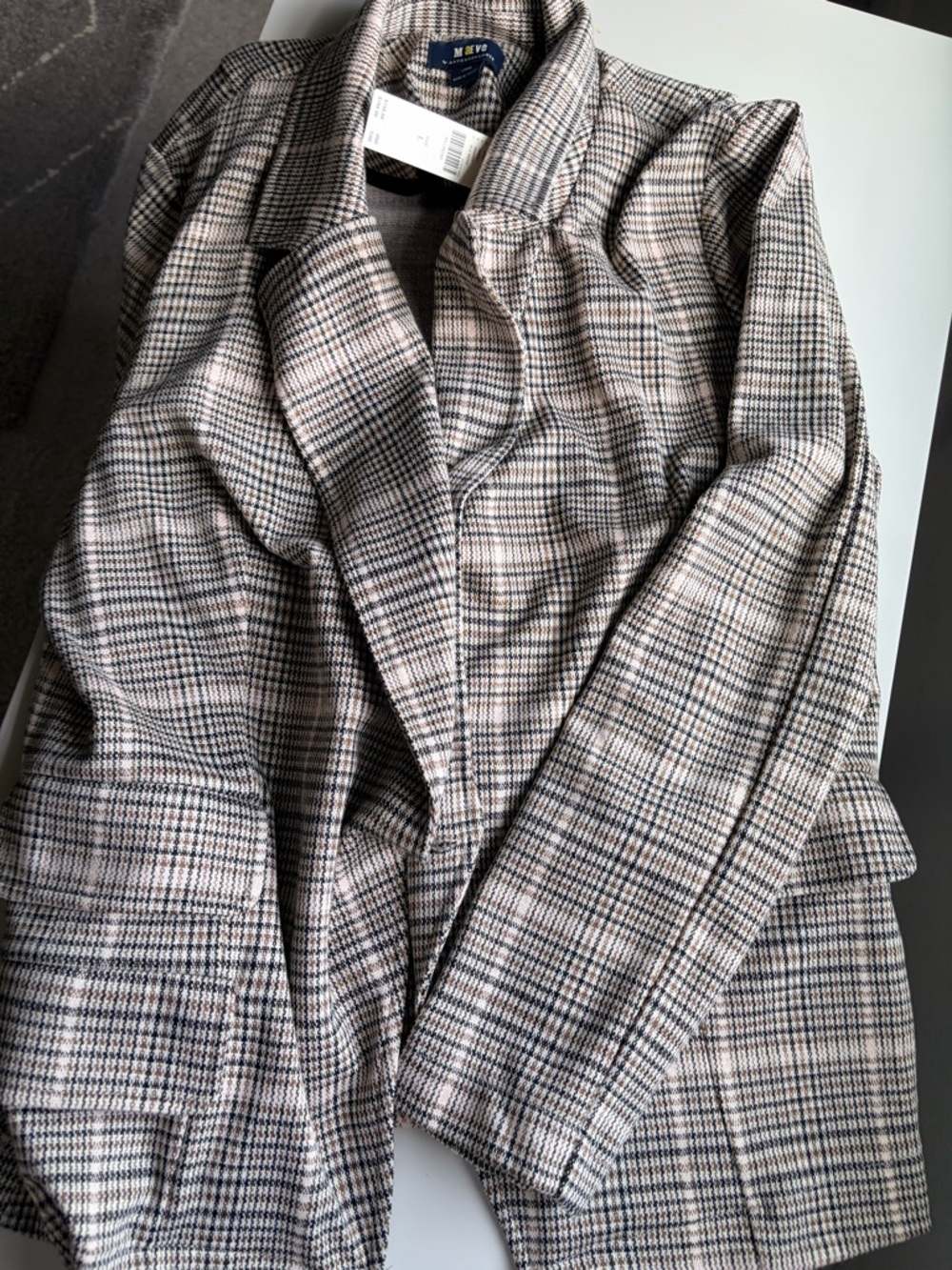 Anthropologie Plaid Blazer in Beige and Black